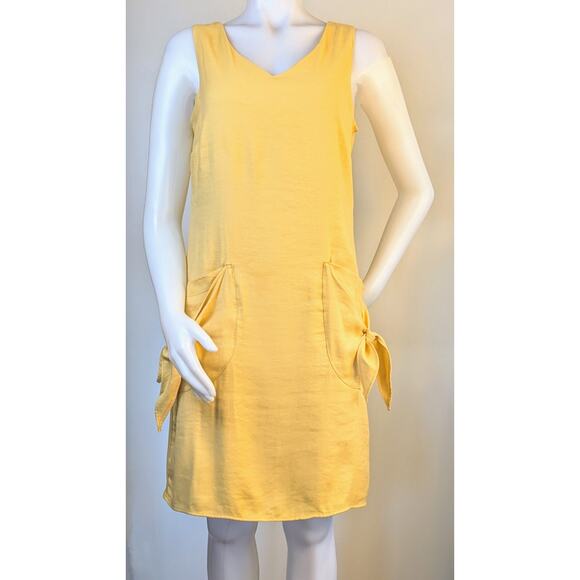 Frank Lyman Shift Dress Size 6 Yellow Sleeveless Tie Pockets Preppy Coastal - Picture 2 of 9